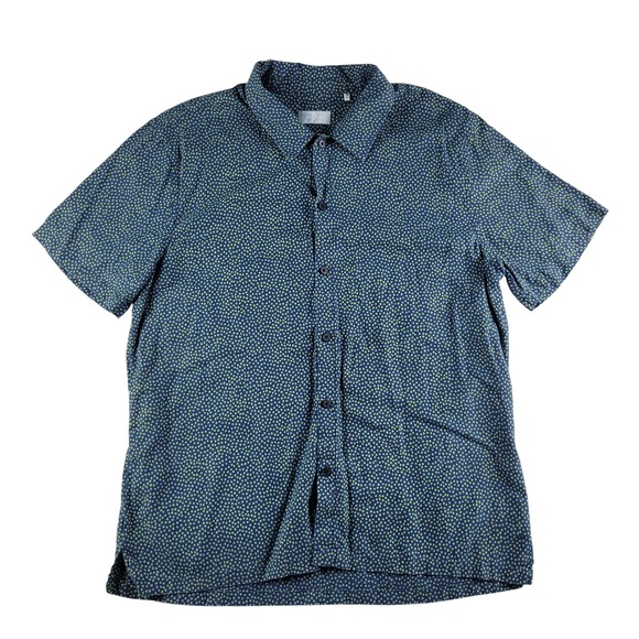 7 For All Mankind Other - 7 For All Mankind Button Down Mens Size XL Blue Green Polka Dot Geo Short Sleeve